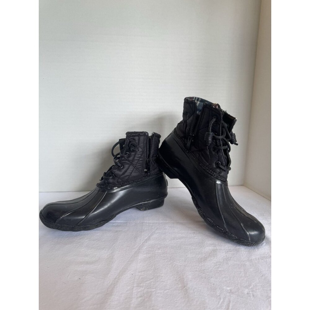 SPERRY Saltwater Nylon Quilted Duck Boot Black Quilted Rain Boots size 9